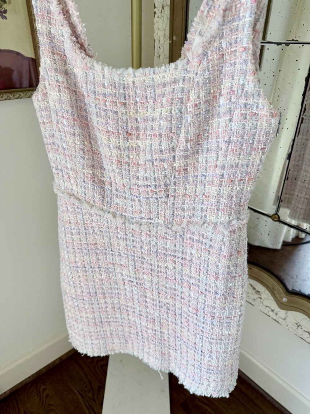 LoveShackFancy Moda Tweed Mini Dress with a Bow - Size 6 - Pink - Picture 14 of 16